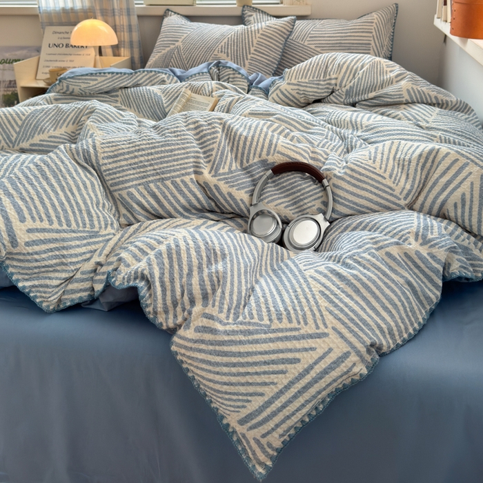 91家纺网 家纺一手货源 找家纺 曼之夏 2026新款A类全棉华夫格提花贝壳边四件套 简森-兰