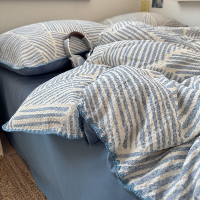 91家纺网 家纺一手货源 找家纺 曼之夏 2026新款A类全棉华夫格提花贝壳边四件套 简森-兰