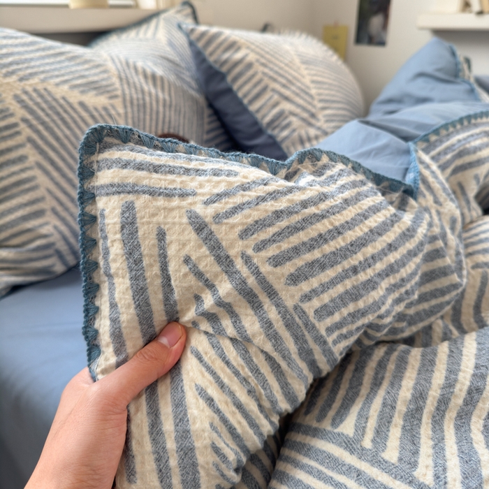 91家纺网 家纺一手货源 找家纺 曼之夏 2026新款A类全棉华夫格提花贝壳边四件套 简森-兰