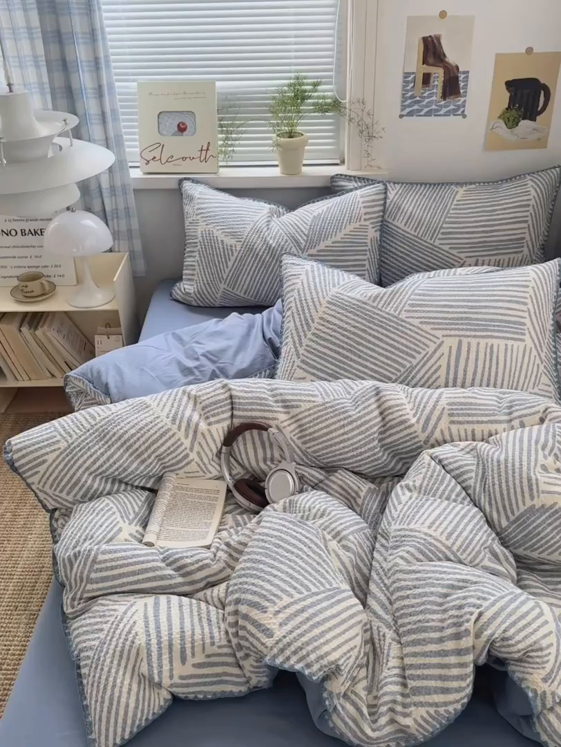 91家纺网 家纺一手货源 找家纺 曼之夏 2026新款A类全棉华夫格提花贝壳边四件套 简森-兰