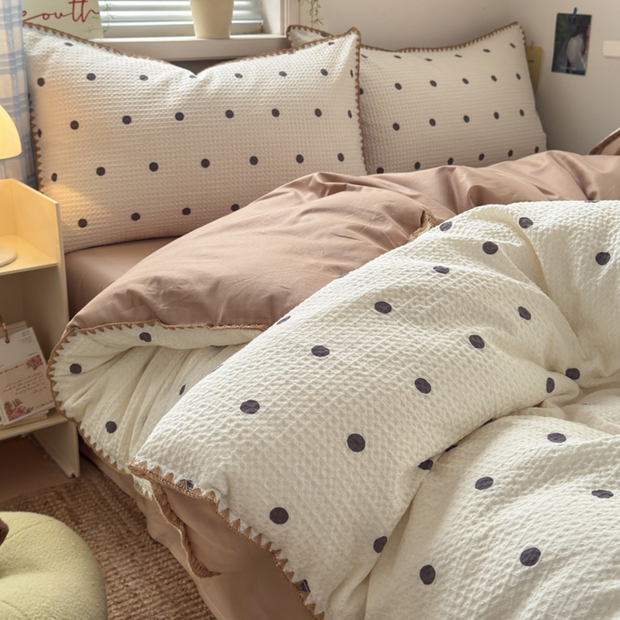 91家纺网 家纺一手货源 找家纺 曼之夏 2026新款A类全棉华夫格提花贝壳边四件套 卡布-白