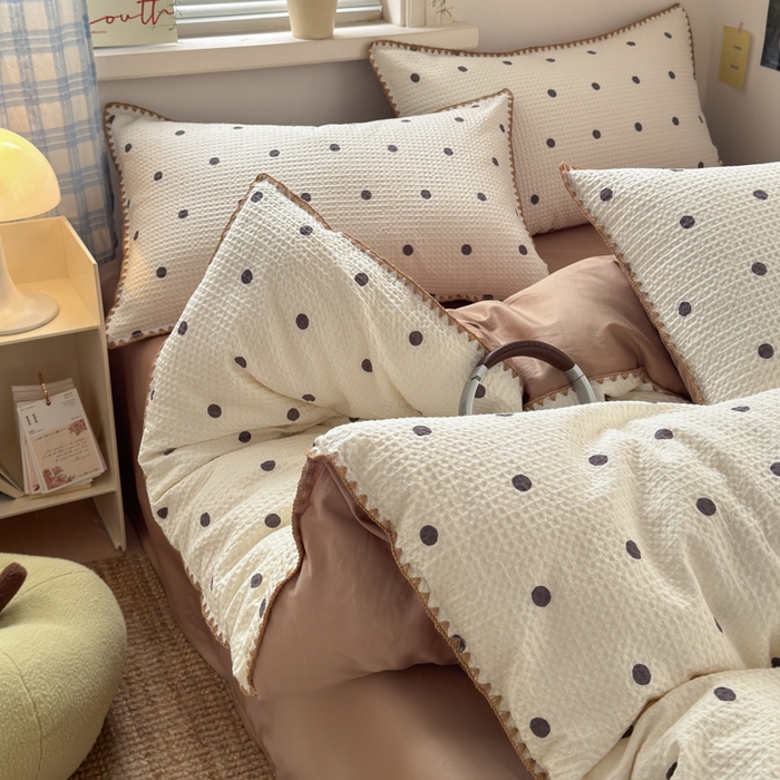 91家纺网 家纺一手货源 找家纺 曼之夏 2026新款A类全棉华夫格提花贝壳边四件套 卡布-白