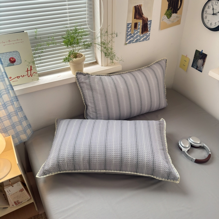 91家纺网 家纺一手货源 找家纺 曼之夏 2026新款A类全棉华夫格提花贝壳边四件套 派克-灰