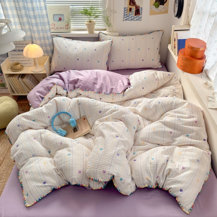 91家纺网 家纺一手货源 找家纺 曼之夏 2026新款A类全棉华夫格提花贝壳边四件套 伊柠