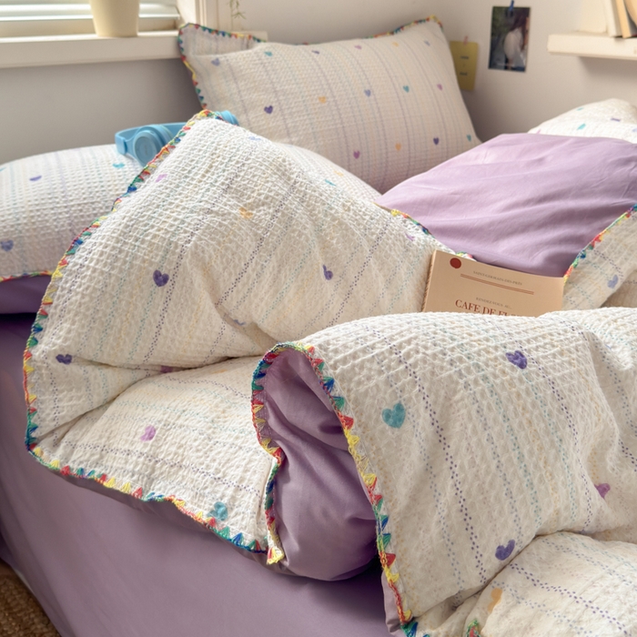 91家纺网 家纺一手货源 找家纺 曼之夏 2026新款A类全棉华夫格提花贝壳边四件套 伊柠