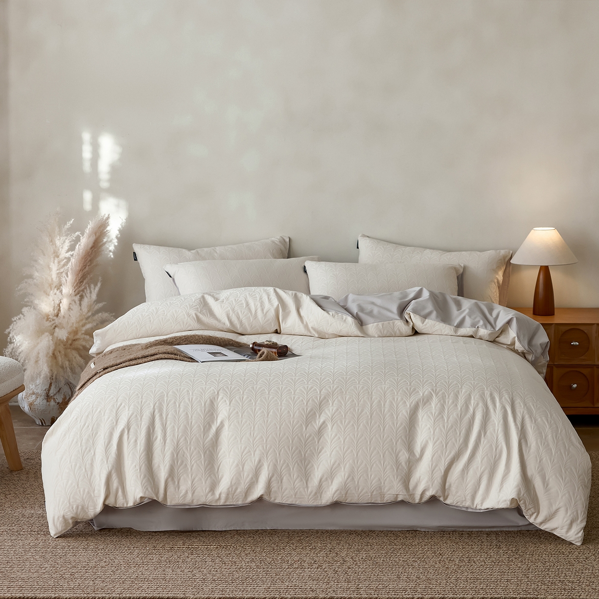 91家纺网 家纺一手货源 找家纺 小懒猪 2026新款亲肤舒适立体全棉纯棉提花四件套-系列三 伊贝卡-奶昔白