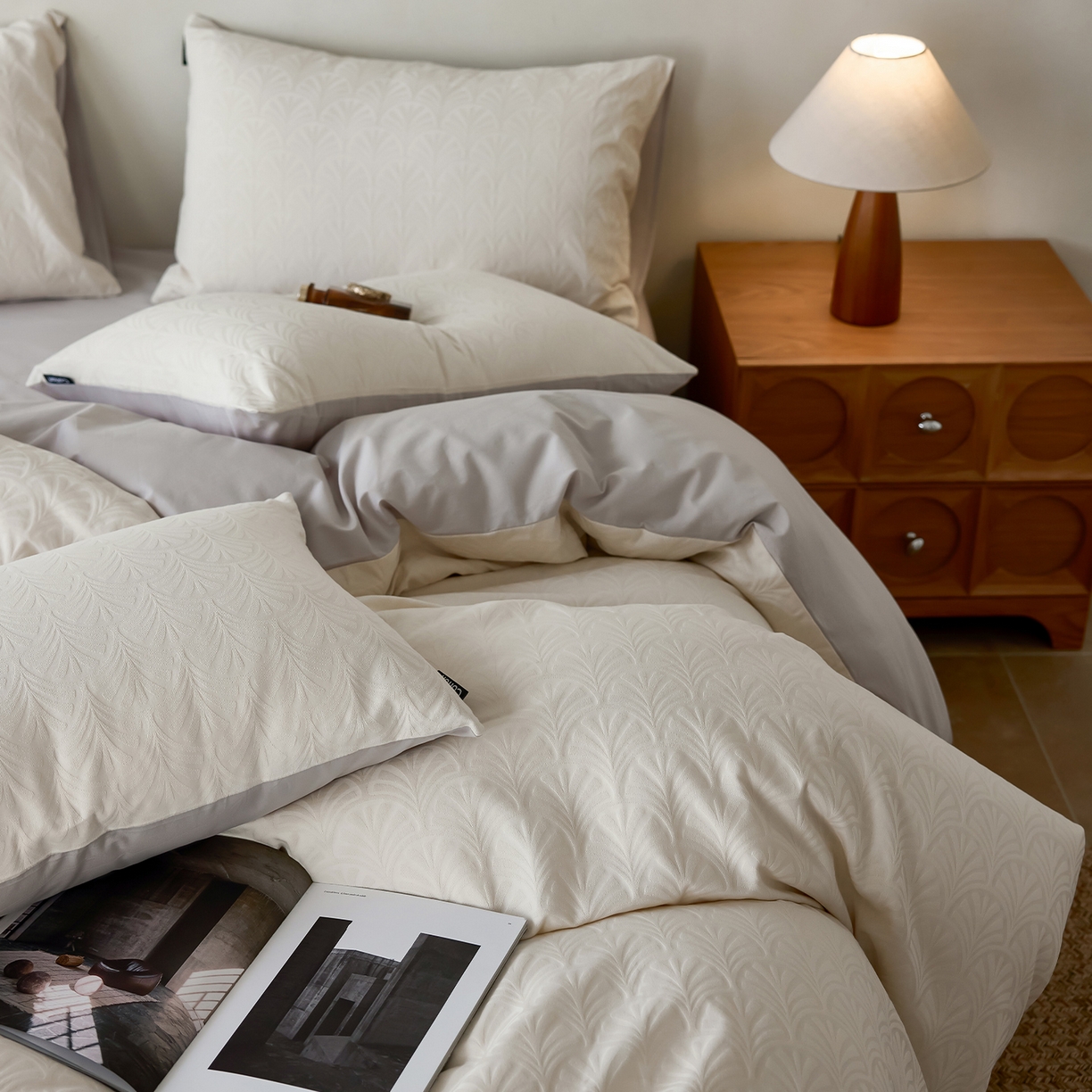 91家纺网 家纺一手货源 找家纺 小懒猪 2026新款亲肤舒适立体全棉纯棉提花四件套-系列三 伊贝卡-奶昔白