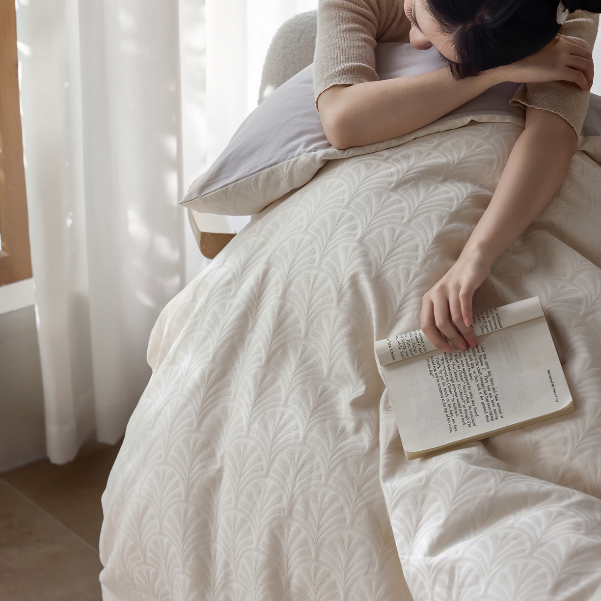 91家纺网 家纺一手货源 找家纺 小懒猪 2026新款亲肤舒适立体全棉纯棉提花四件套-系列三 伊贝卡-奶昔白