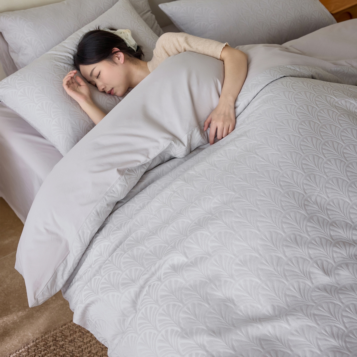 91家纺网 家纺一手货源 找家纺 小懒猪 2026新款亲肤舒适立体全棉纯棉提花四件套-系列三 伊贝卡-银灰