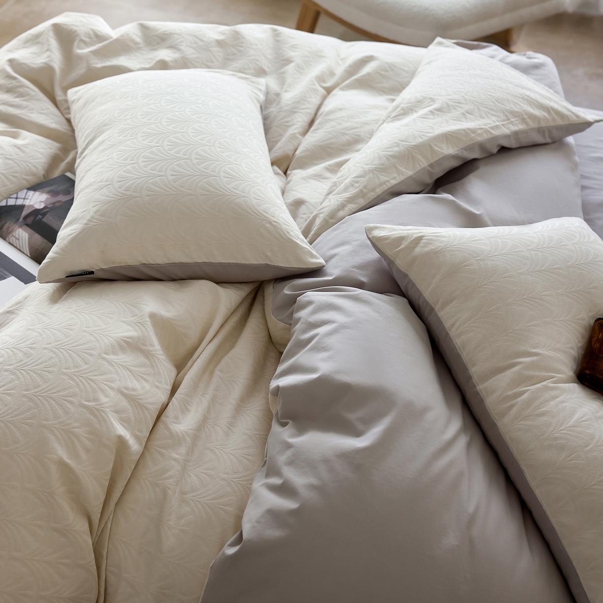 91家纺网 家纺一手货源 找家纺 小懒猪 2026新款亲肤舒适立体全棉纯棉提花四件套-系列三 伊贝卡-奶昔白