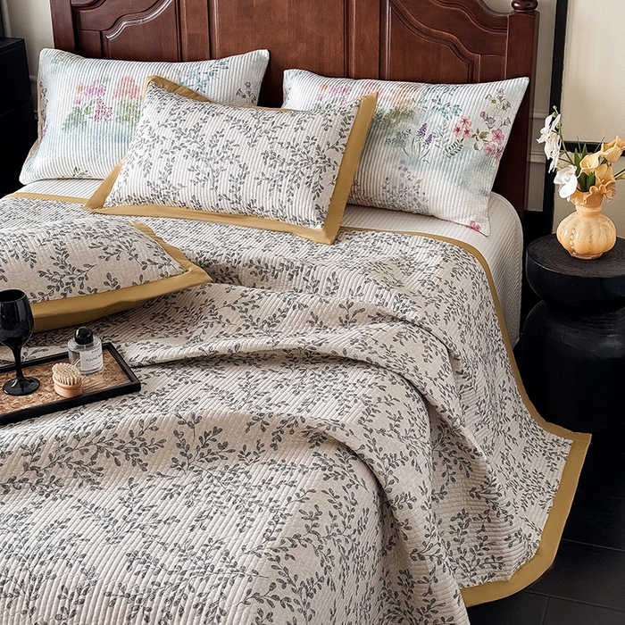 91家纺网 家纺一手货源 找家纺 （总）yyds网供 2026春夏季A类全棉水洗棉夹棉床盖三件套绗缝印花卉ins风四季通用多功能榻榻米 会员优惠 A层全棉+B层羽丝棉+C层全棉 这个价格为销售控价