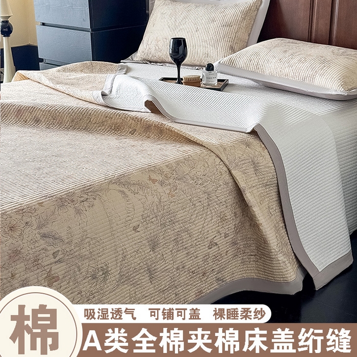 yyds网供 2026春夏季A类全棉水洗棉夹棉床盖三件套绗缝印花卉ins风四季通用多功能榻榻米 会员优惠 A层全棉+B层羽丝棉+C层全棉 这个价格为销售控价 梦蝶-印花