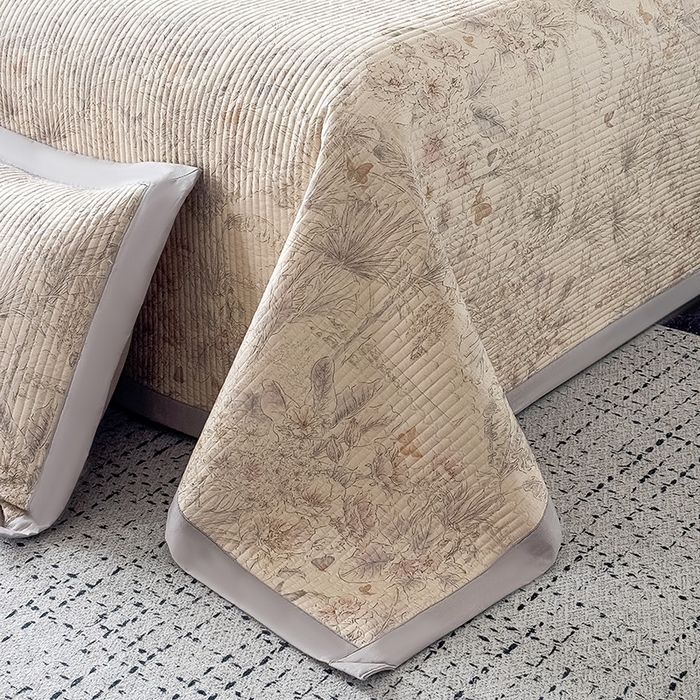 91家纺网 家纺一手货源 找家纺 yyds网供 2026春夏季A类全棉水洗棉夹棉床盖三件套绗缝印花卉ins风四季通用多功能榻榻米 会员优惠 A层全棉+B层羽丝棉+C层全棉 这个价格为销售控价 梦蝶-印花