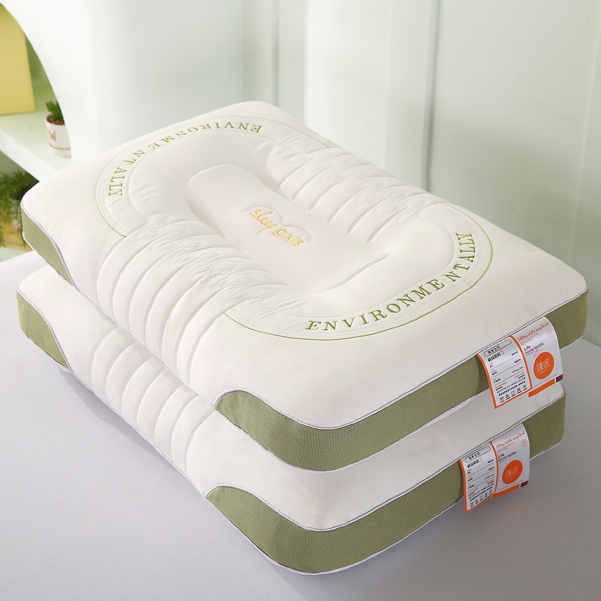 91家纺网 家纺一手货源 找家纺 织布人 2026新款枕芯亲肤锦棉立体零压护颈深睡枕头成人家用学生宿舍枕芯枕头枕芯 立体零压护颈枕-绿色