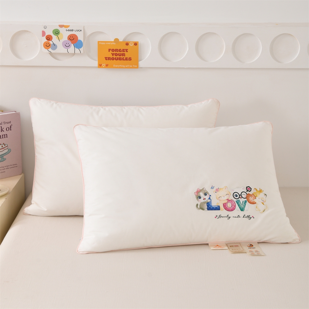 91家纺网 家纺一手货源 找家纺 织布人 2026新款A类全棉卡通软枕枕头枕芯 LOVE小猫咪