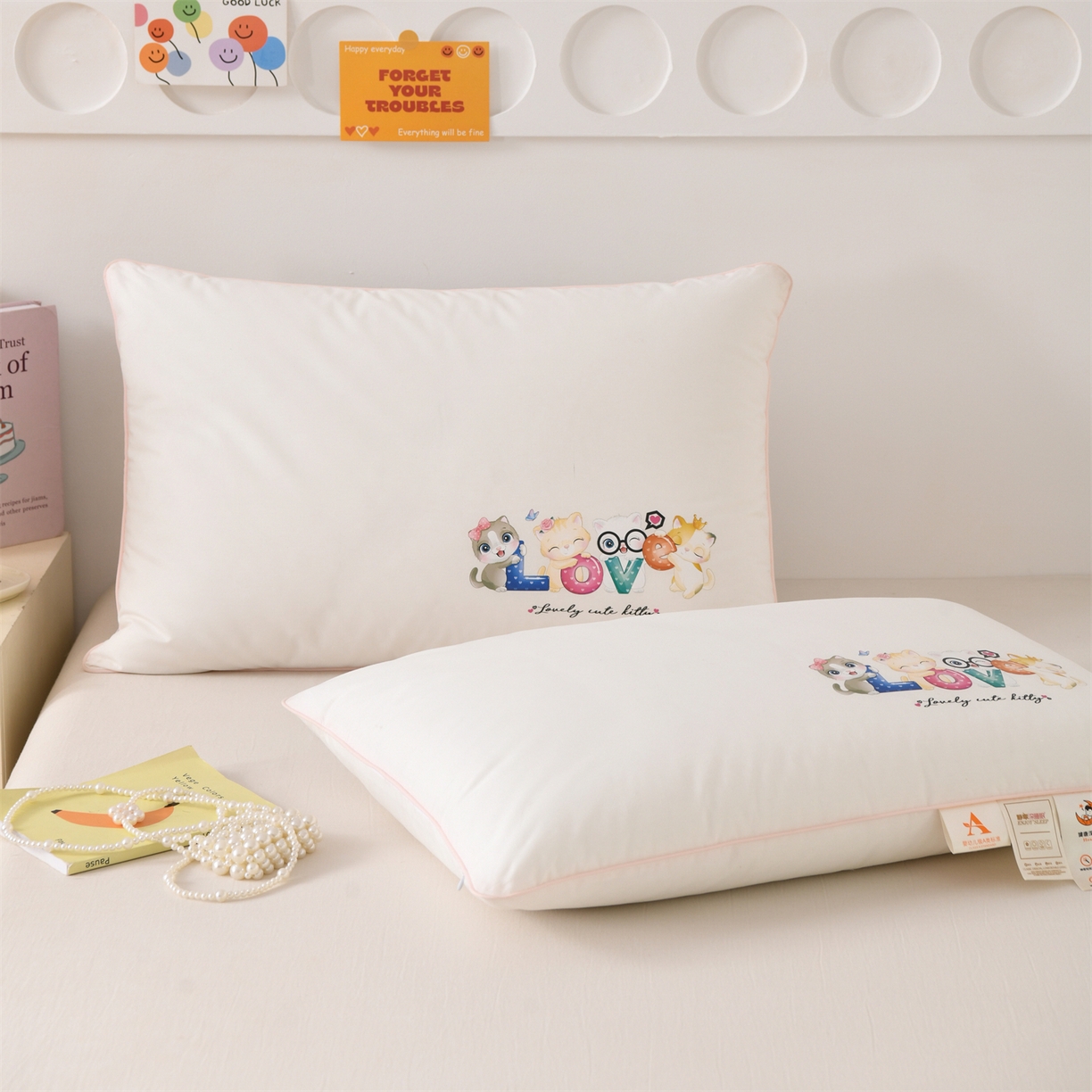 91家纺网 家纺一手货源 找家纺 织布人 2026新款A类全棉卡通软枕枕头枕芯 LOVE小猫咪