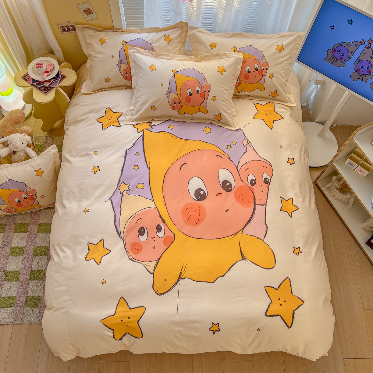 91家纺网 家纺一手货源 找家纺 浩诚 2026新款全棉卡通四件套第3批（陆续更新） 星光灿烂