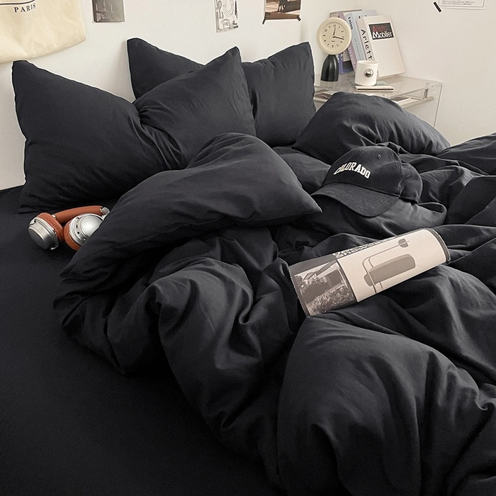 91家纺网 家纺一手货源 找家纺 柏钧家纺 2026新款ins简约纯色亲肤磨毛可定制外贸尺寸被套枕套三件套芦荟棉 深黑