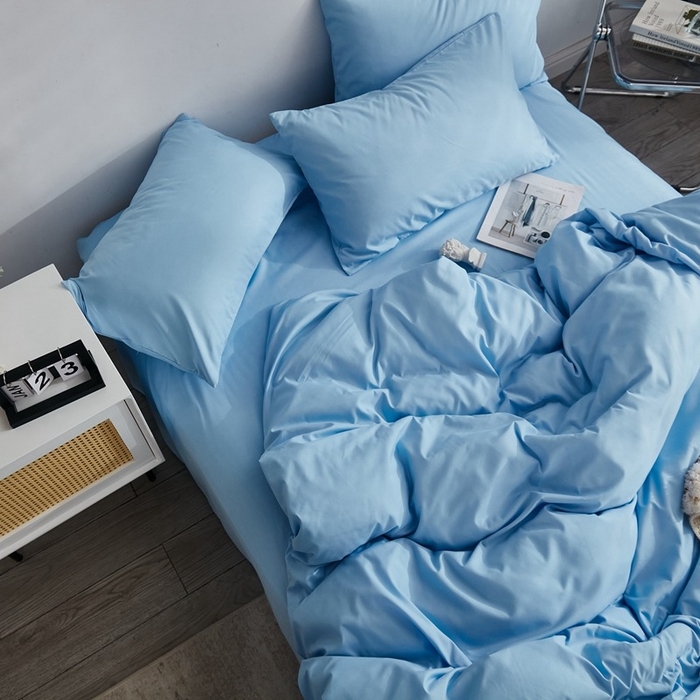 91家纺网 家纺一手货源 找家纺 柏钧家纺 2026新款ins简约纯色亲肤磨毛可定制外贸尺寸被套枕套三件套芦荟棉 天空兰