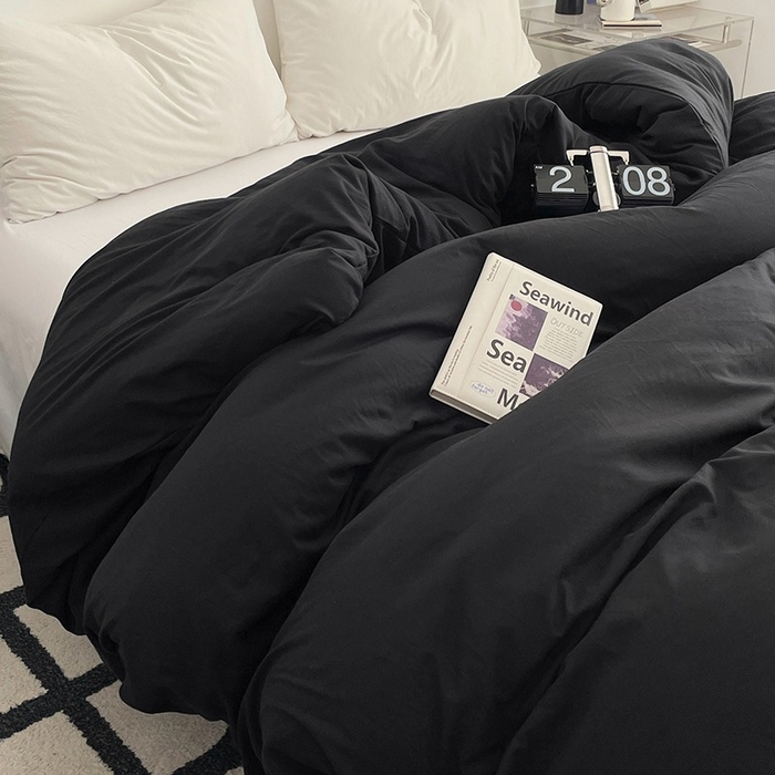 91家纺网 家纺一手货源 找家纺 柏钧家纺 2026新款ins简约纯色亲肤磨毛可定制外贸尺寸被套枕套三件套芦荟棉 深黑