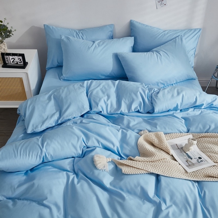 91家纺网 家纺一手货源 找家纺 柏钧家纺 2026新款ins简约纯色亲肤磨毛可定制外贸尺寸被套枕套三件套芦荟棉 天空兰