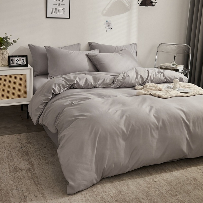 91家纺网 家纺一手货源 找家纺 柏钧家纺 2026新款ins简约纯色亲肤磨毛可定制外贸尺寸被套枕套三件套芦荟棉 浅灰