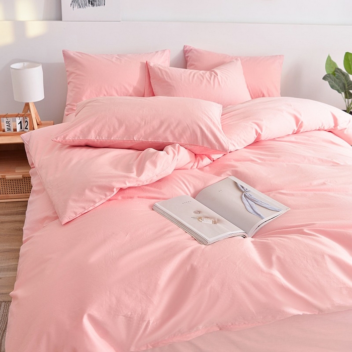 91家纺网 家纺一手货源 找家纺 柏钧家纺 2026新款ins简约纯色亲肤磨毛可定制外贸尺寸被套枕套三件套芦荟棉 粉玉色