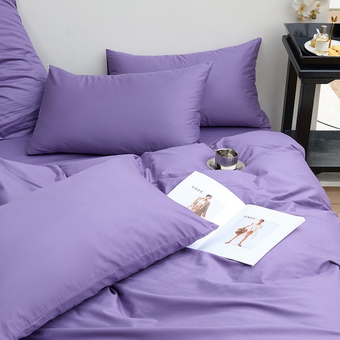 91家纺网 家纺一手货源 找家纺 柏钧家纺 2026新款ins简约纯色亲肤磨毛可定制外贸尺寸被套枕套三件套芦荟棉 香芋紫