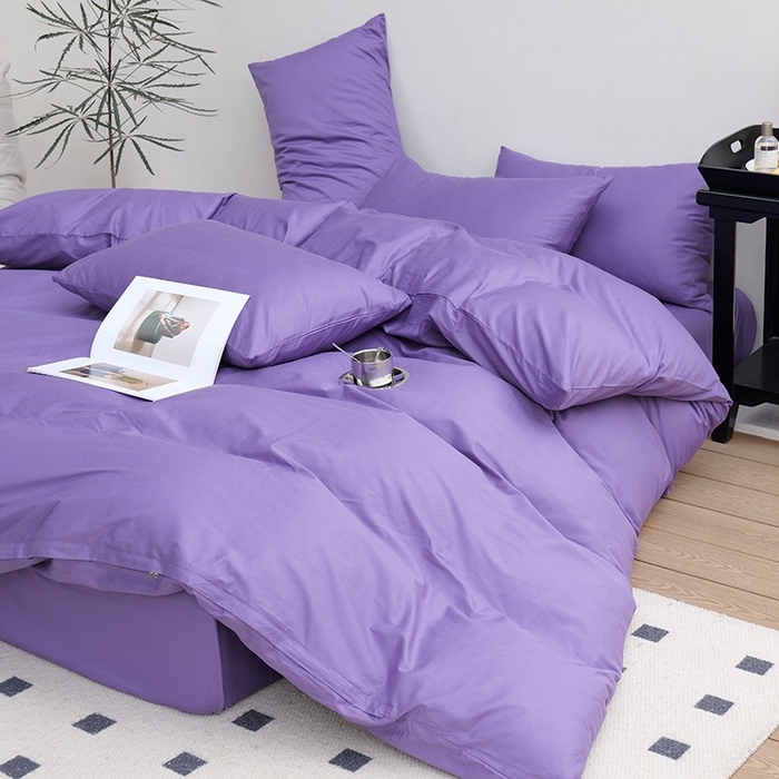 91家纺网 家纺一手货源 找家纺 柏钧家纺 2026新款ins简约纯色亲肤磨毛可定制外贸尺寸被套枕套三件套芦荟棉 香芋紫