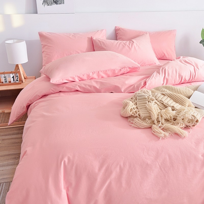 91家纺网 家纺一手货源 找家纺 柏钧家纺 2026新款ins简约纯色亲肤磨毛可定制外贸尺寸被套枕套三件套芦荟棉 粉玉色