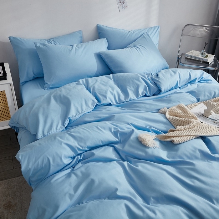 91家纺网 家纺一手货源 找家纺 柏钧家纺 2026新款ins简约纯色亲肤磨毛可定制外贸尺寸被套枕套三件套芦荟棉 天空兰