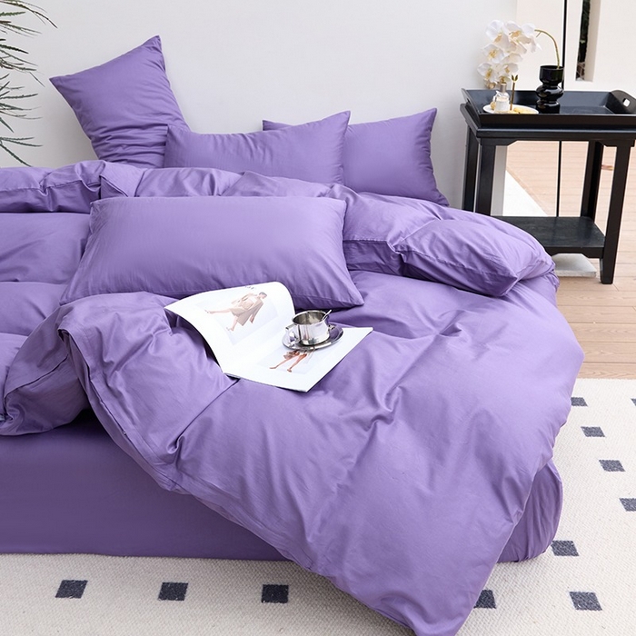 91家纺网 家纺一手货源 找家纺 柏钧家纺 2026新款ins简约纯色亲肤磨毛可定制外贸尺寸被套枕套三件套芦荟棉 香芋紫