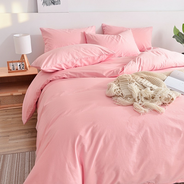 91家纺网 家纺一手货源 找家纺 柏钧家纺 2026新款ins简约纯色亲肤磨毛可定制外贸尺寸被套枕套三件套芦荟棉 粉玉色