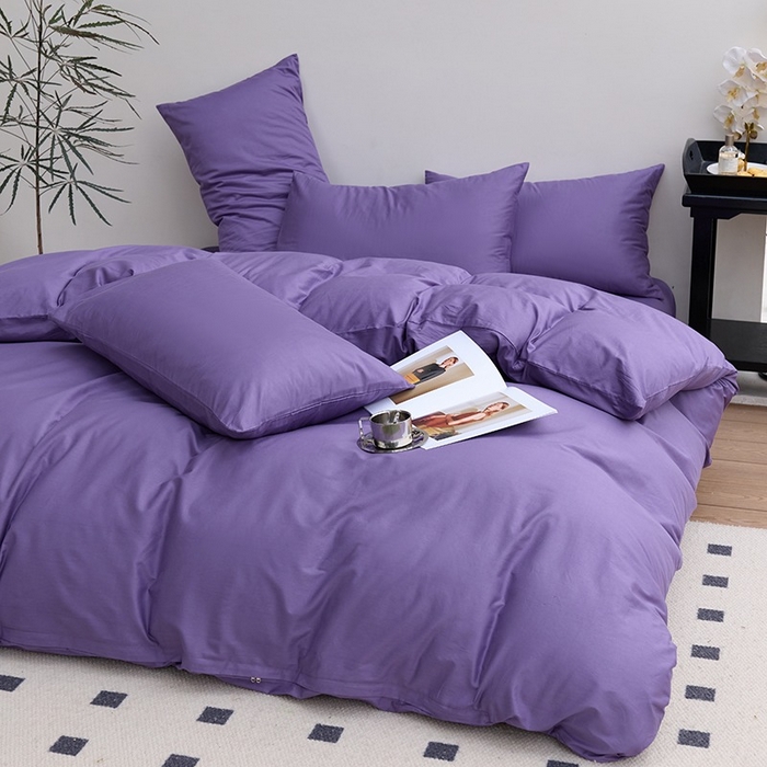 91家纺网 家纺一手货源 找家纺 柏钧家纺 2026新款ins简约纯色亲肤磨毛可定制外贸尺寸被套枕套三件套芦荟棉 香芋紫