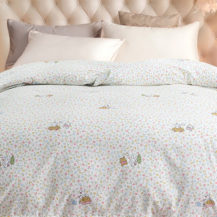 91家纺网 家纺一手货源 找家纺 小雨家纺 2026新款云锦棉韩版印花单被套系列 爱乐园9003苹果绿