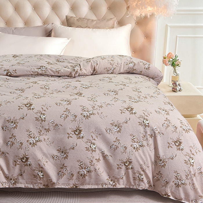 91家纺网 家纺一手货源 找家纺 小雨家纺 2026新款云锦棉韩版印花单被套系列 花屿9055咖拿铁棕