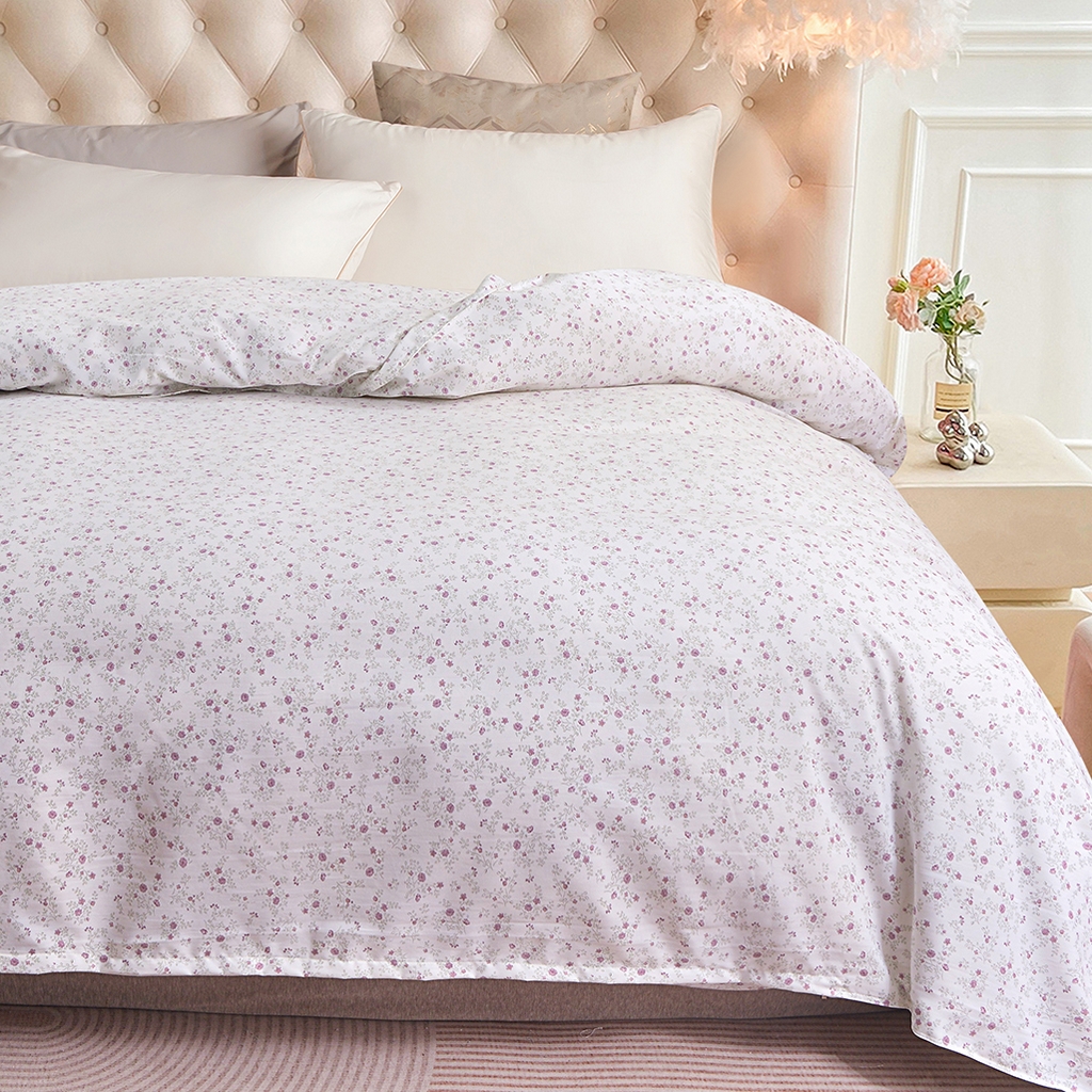 91家纺网 家纺一手货源 找家纺 小雨家纺 2026新款云锦棉韩版印花单被套系列 花盎然9018雪青