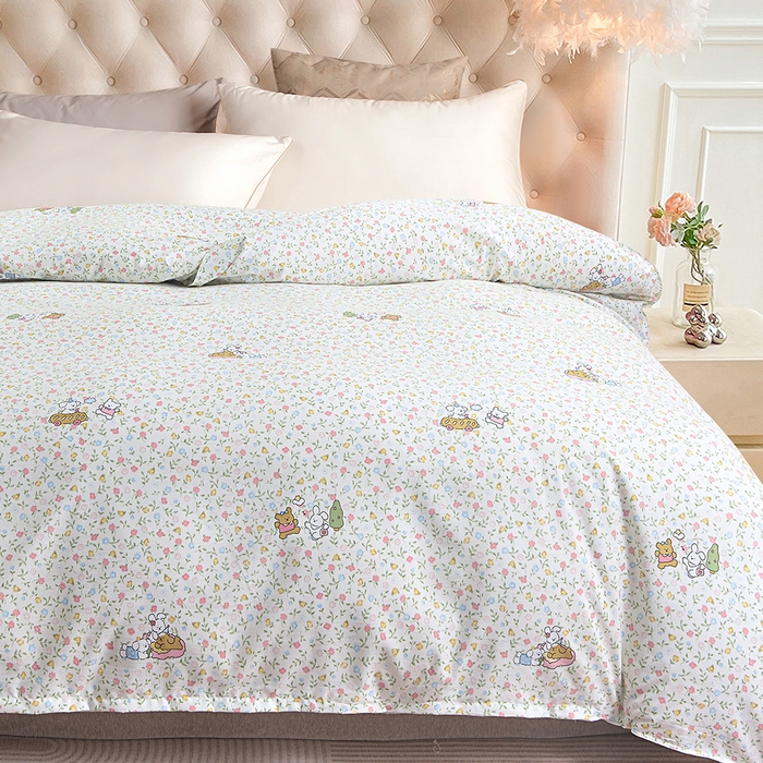 91家纺网 家纺一手货源 找家纺 小雨家纺 2026新款云锦棉韩版印花单被套系列 爱乐园9003苹果绿