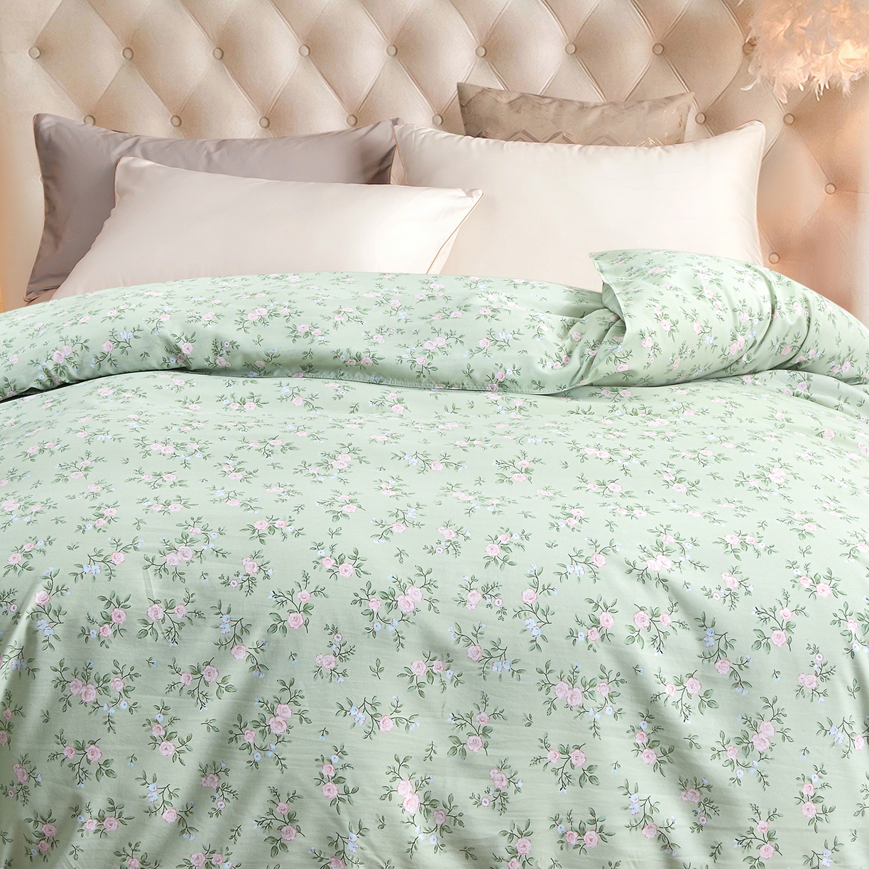 91家纺网 家纺一手货源 找家纺 小雨家纺 2026新款云锦棉韩版印花单被套系列 绿野仙踪9019山野绿