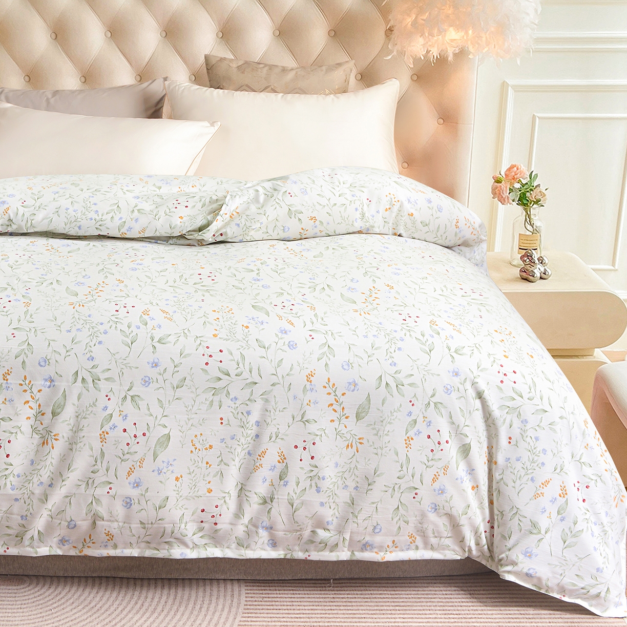 91家纺网 家纺一手货源 找家纺 小雨家纺 2026新款云锦棉韩版印花单被套系列 云望舒9053（山野绿）