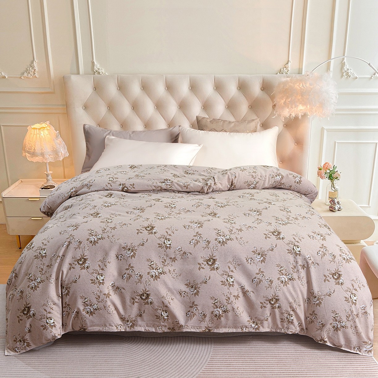 小雨家纺 2026新款云锦棉韩版印花单被套系列 花屿9055咖拿铁棕