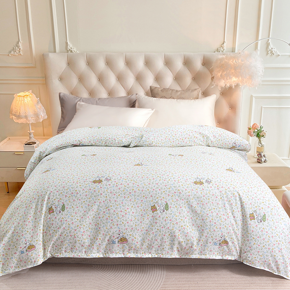 小雨家纺 2026新款云锦棉韩版印花单被套系列 爱乐园9003苹果绿