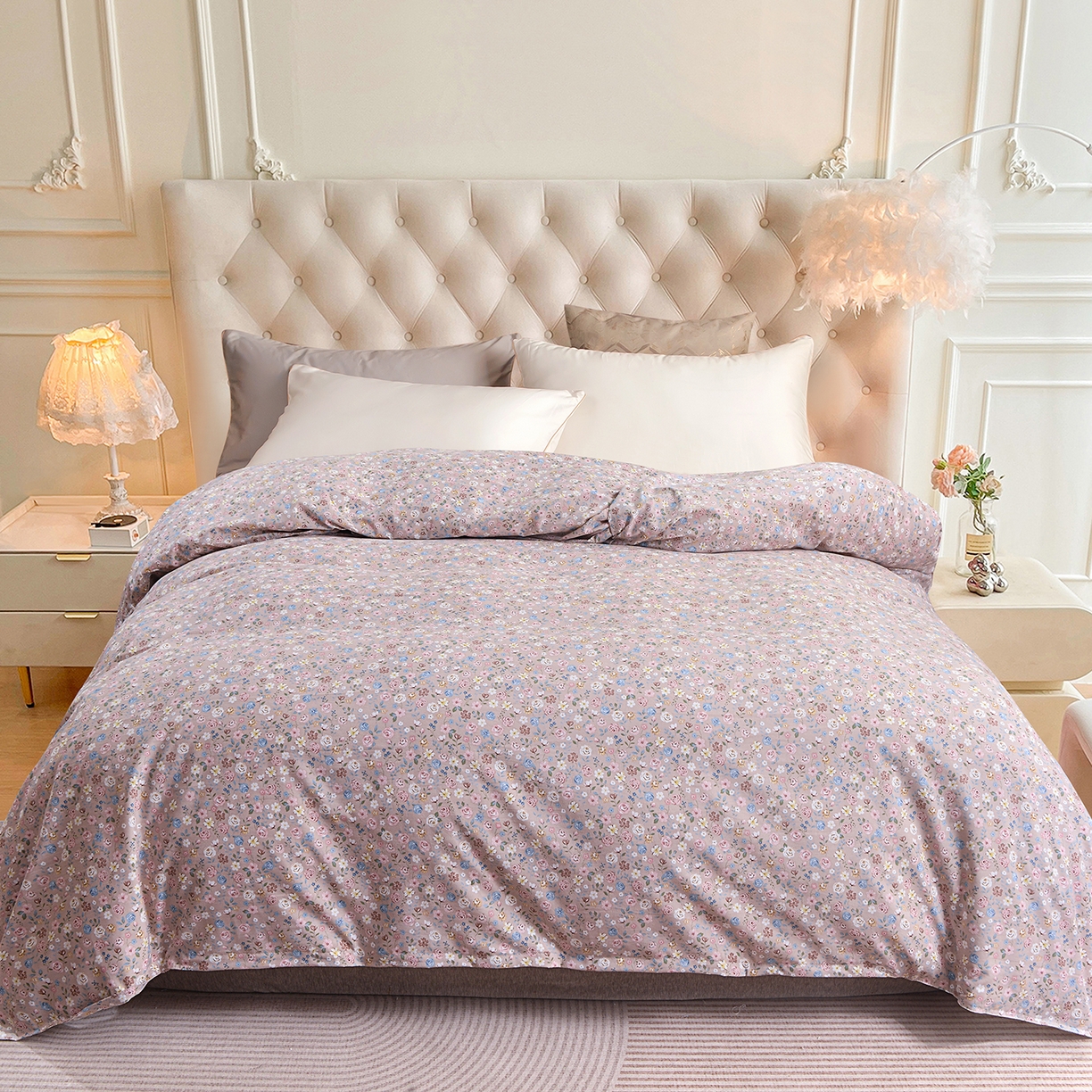 小雨家纺 2026新款云锦棉韩版印花单被套系列 花艺（贝卡黄