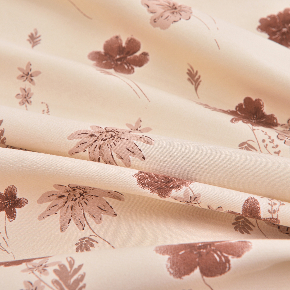 91家纺网 家纺一手货源 找家纺 小雨家纺 2026新款云锦棉韩版印花单床单系列 花屿（拿铁棕）