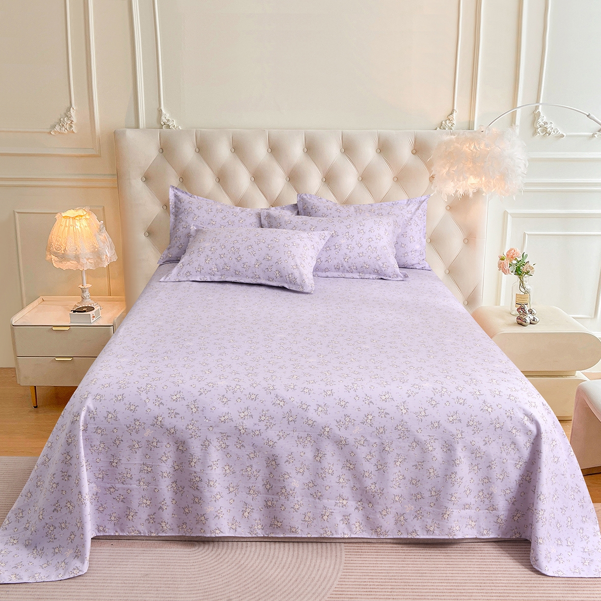 小雨家纺 2026新款云锦棉韩版印花单床单系列 浮生9007（齐紫）