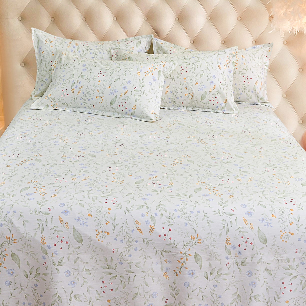 91家纺网 家纺一手货源 找家纺 小雨家纺 2026新款云锦棉韩版印花单床单系列 云望舒9053（山野绿）