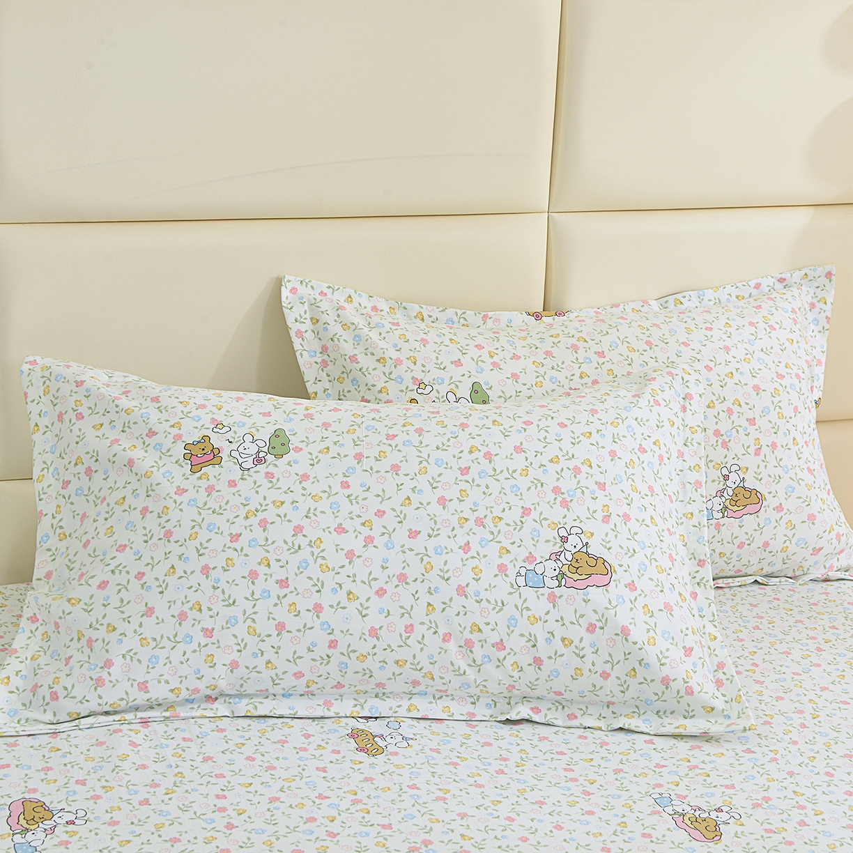 91家纺网 家纺一手货源 找家纺 小雨家纺 2026新款云锦棉韩版印花单床单系列 爱乐园9003苹果绿