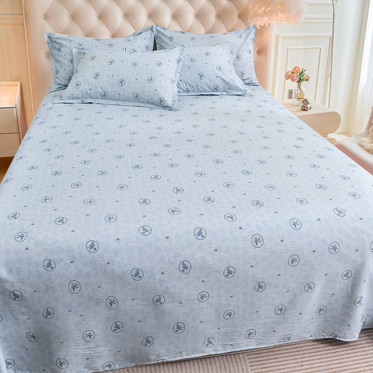 91家纺网 家纺一手货源 找家纺 小雨家纺 2026新款云锦棉韩版印花单床单系列 花香漫漫