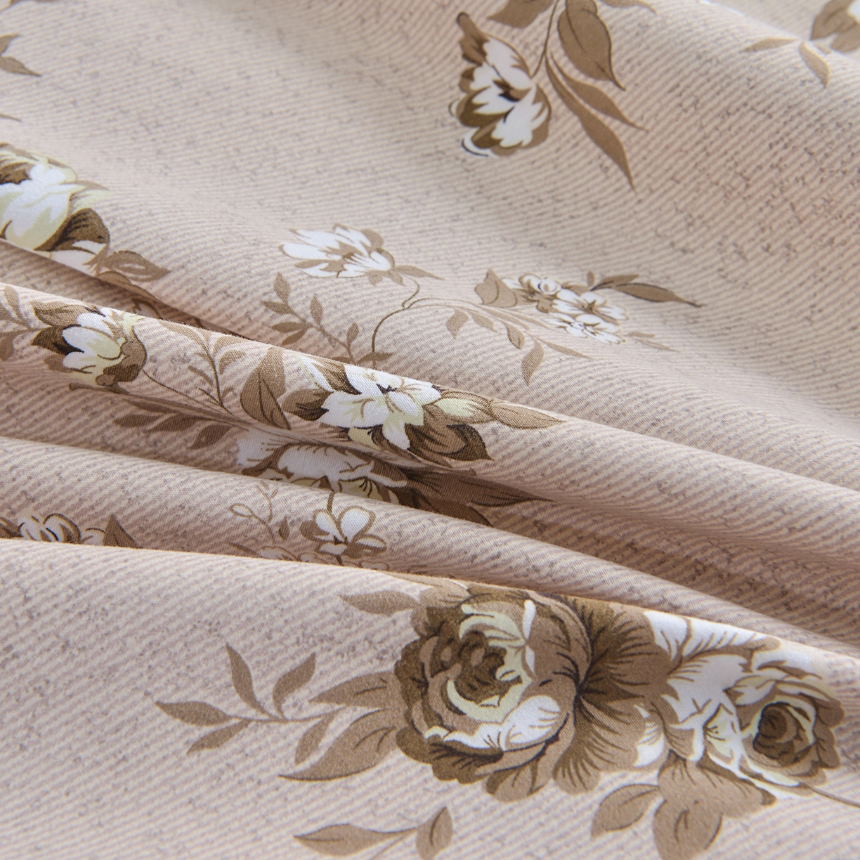 91家纺网 家纺一手货源 找家纺 小雨家纺 2026新款云锦棉韩版印花单床单系列 花屿9055咖拿铁棕