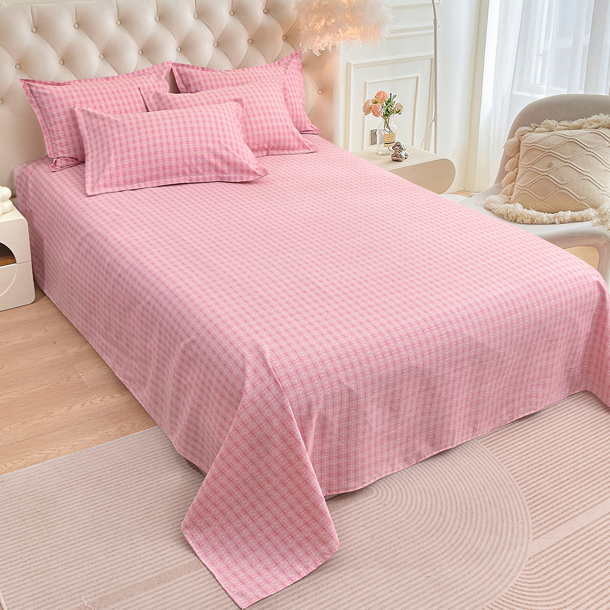 91家纺网 家纺一手货源 找家纺 小雨家纺 2026新款云锦棉韩版印花单床单系列 阿波罗（樱花粉）